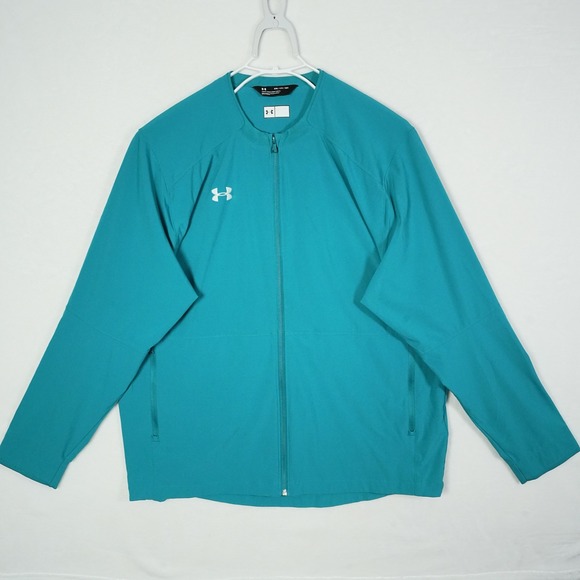 Under Armour Mens XXL Teal Blue Full Zip Track Jacket 1322941 Loose Fit Athletic - Picture 2 of 9